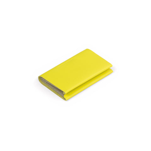 Neon yellow, leather and pressed cotton canvas flap wallet